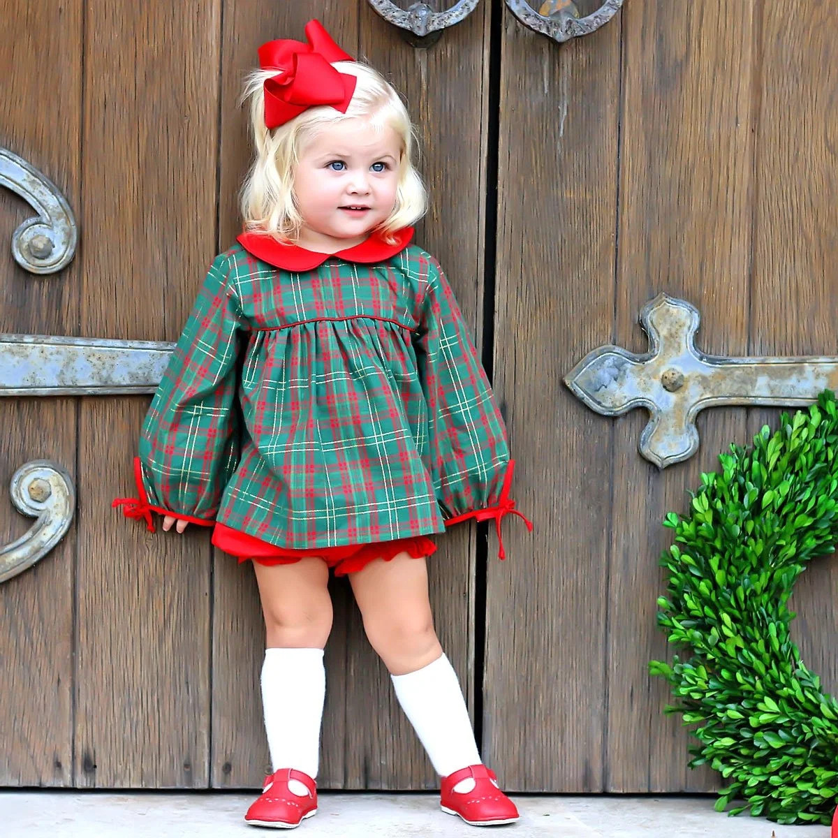 Christmas Green Plaid Lillian Bloomer Set | Classic Whimsy