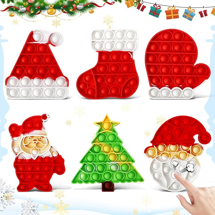 QETRABONE 6 Pcs Christmas Fidget Set, Push Bubble Fidget for Adult, Party Game Decor Gift Xmas St... | Amazon (US)