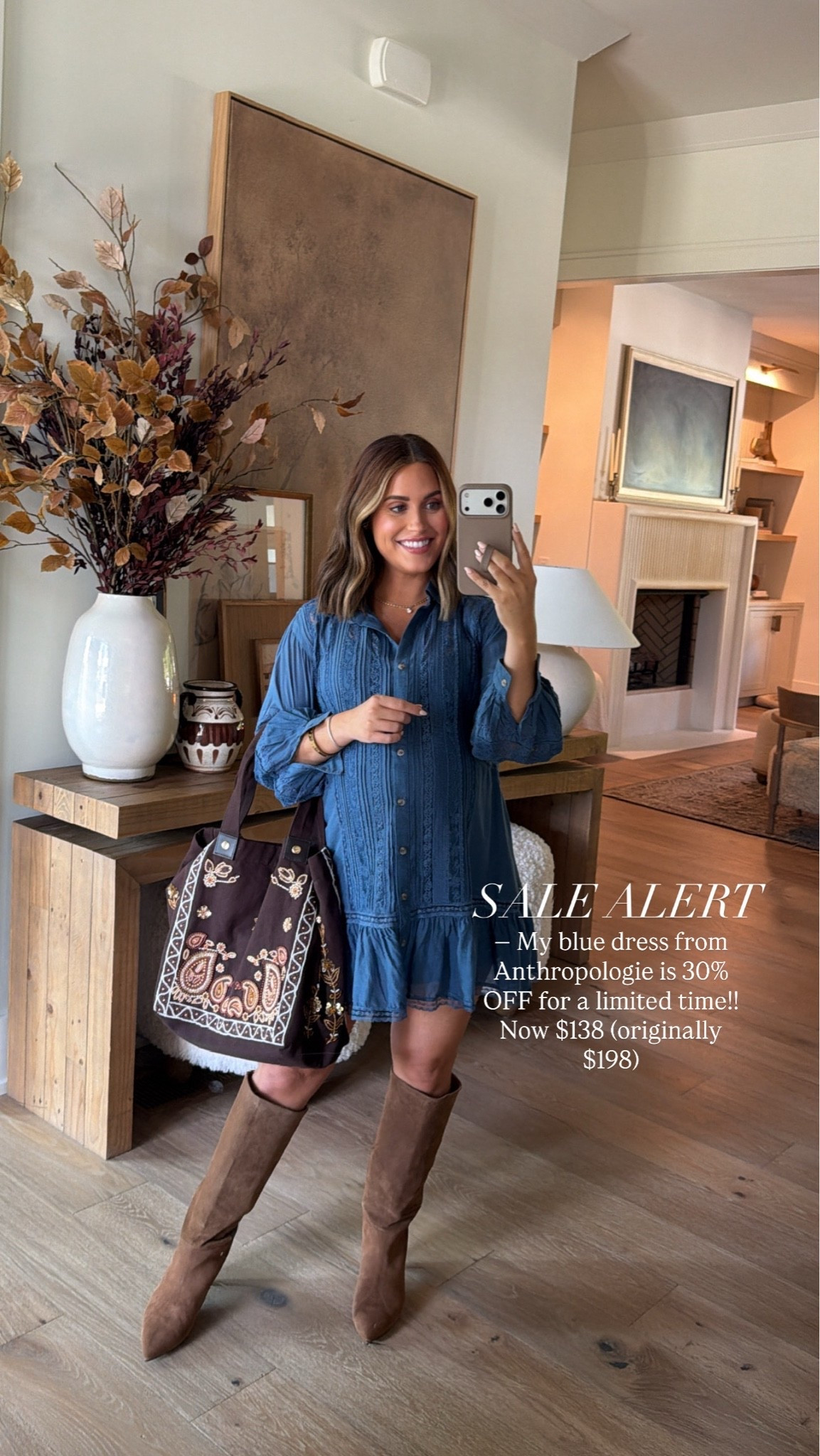Sale alert! 30% off select fall styles at Anthropologie, this weekend only! Includes this navy blue dress— Wearing xxs (runs oversized) + boots run tts (I have the taupe suede color)

Fall outfits || women’s fall dresses || family fall photos || fall style || bump friendly dresses

#LTKSeasonal #LTKSaleAlert #LTKootd