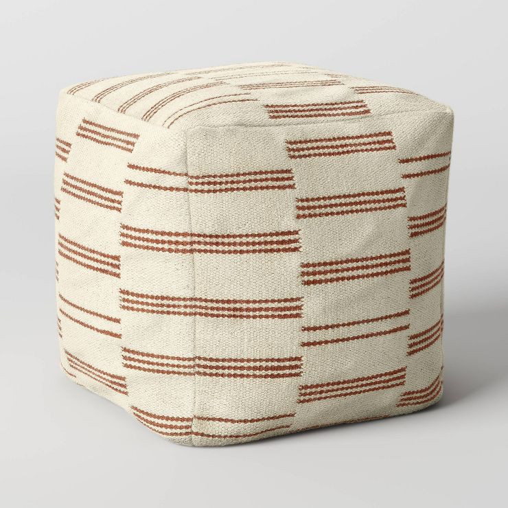 Palmette rPET/Wool Kilim Style Pouf with Removable Fill Cream with Rust Stripe - Threshold™ | Target