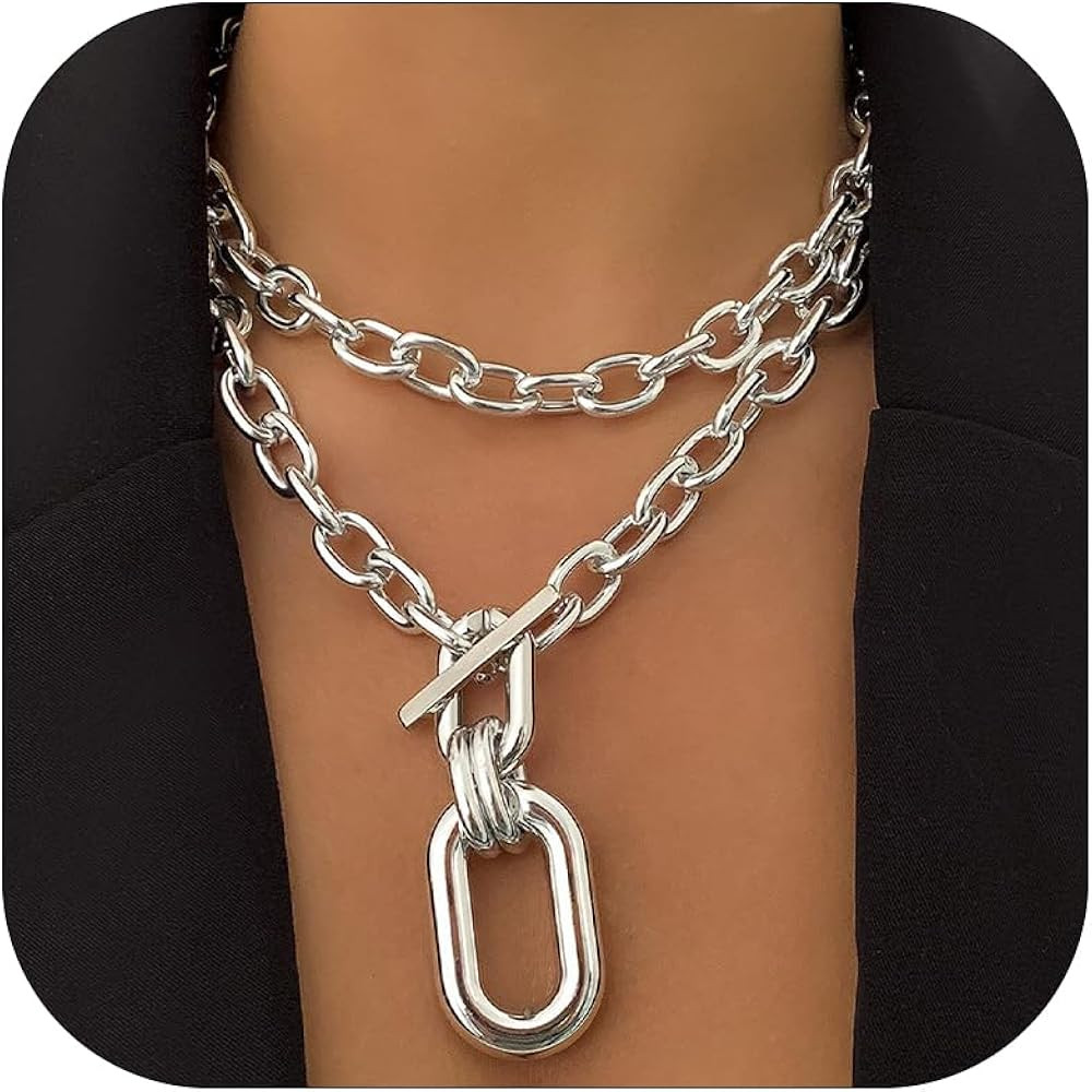 Chunky Gold Necklace for Women Layered Gold Cuban Link Chain Choker Necklace Gold Thick Statement... | Amazon (US)