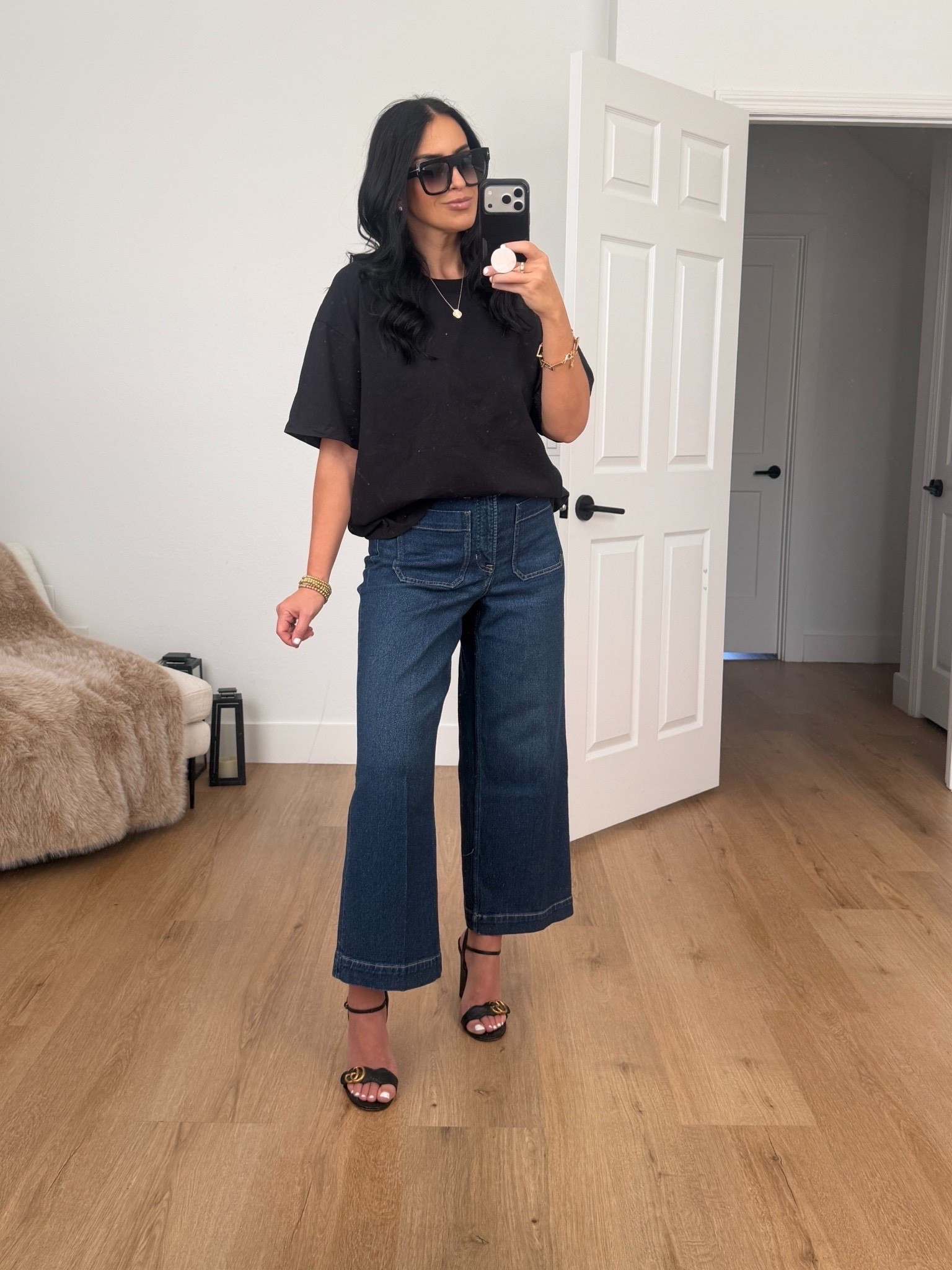 SPANXshape™ Authentic 360 Cropped Wide Leg Jeans with Patch Pockets wearing size medium. 
