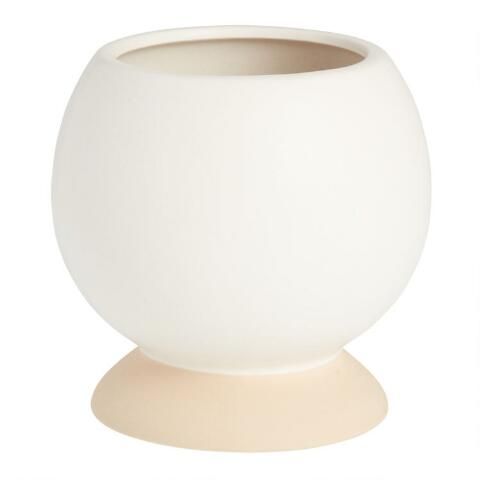 White and Natural Ceramic Pedestal Planter | World Market