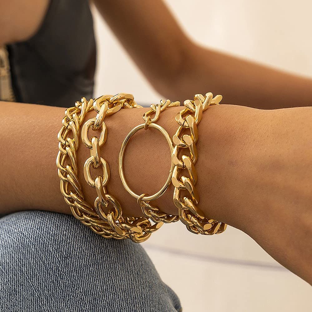 JWICOS Gold Chunky Chain Bracelet for Women and Girls Charm Boho Bracelet for Teen Girls Women Fl... | Amazon (US)