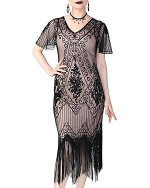 PrettyGuide Women's 1920s Dress Sequin Art Deco Flapper Dress with Sleeve | Amazon (US)