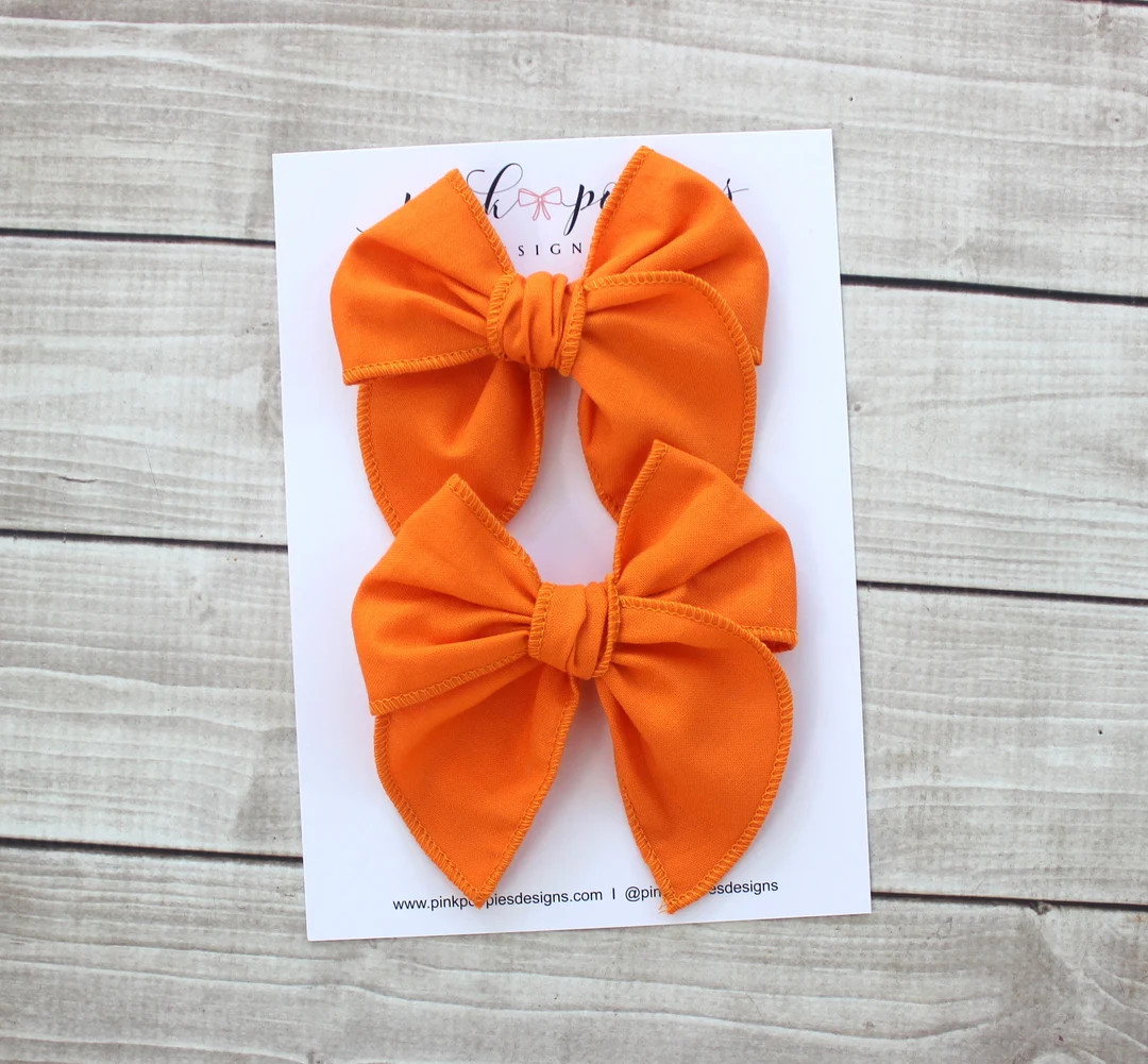 Orange Pigtail Bows, Orange Hair Bows, Halloween Pigtail Bows, Orange Hair Clips, Orange Cotton B... | Etsy (US)