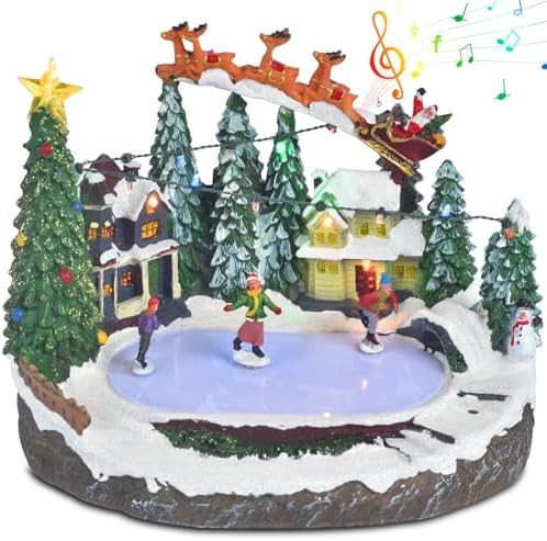 Christmas Village Ice Skating Pond Animated Decorations, Lighted Musical Winter Snow Village Hous... | Amazon (US)