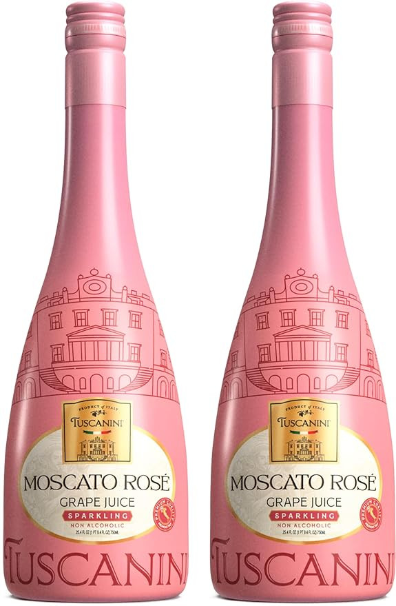 Tuscanini Italian Moscato Rose Sparkling Grape Juice, 25.3oz (2 Pack) | Non Alcoholic Sparkling J... | Amazon (US)