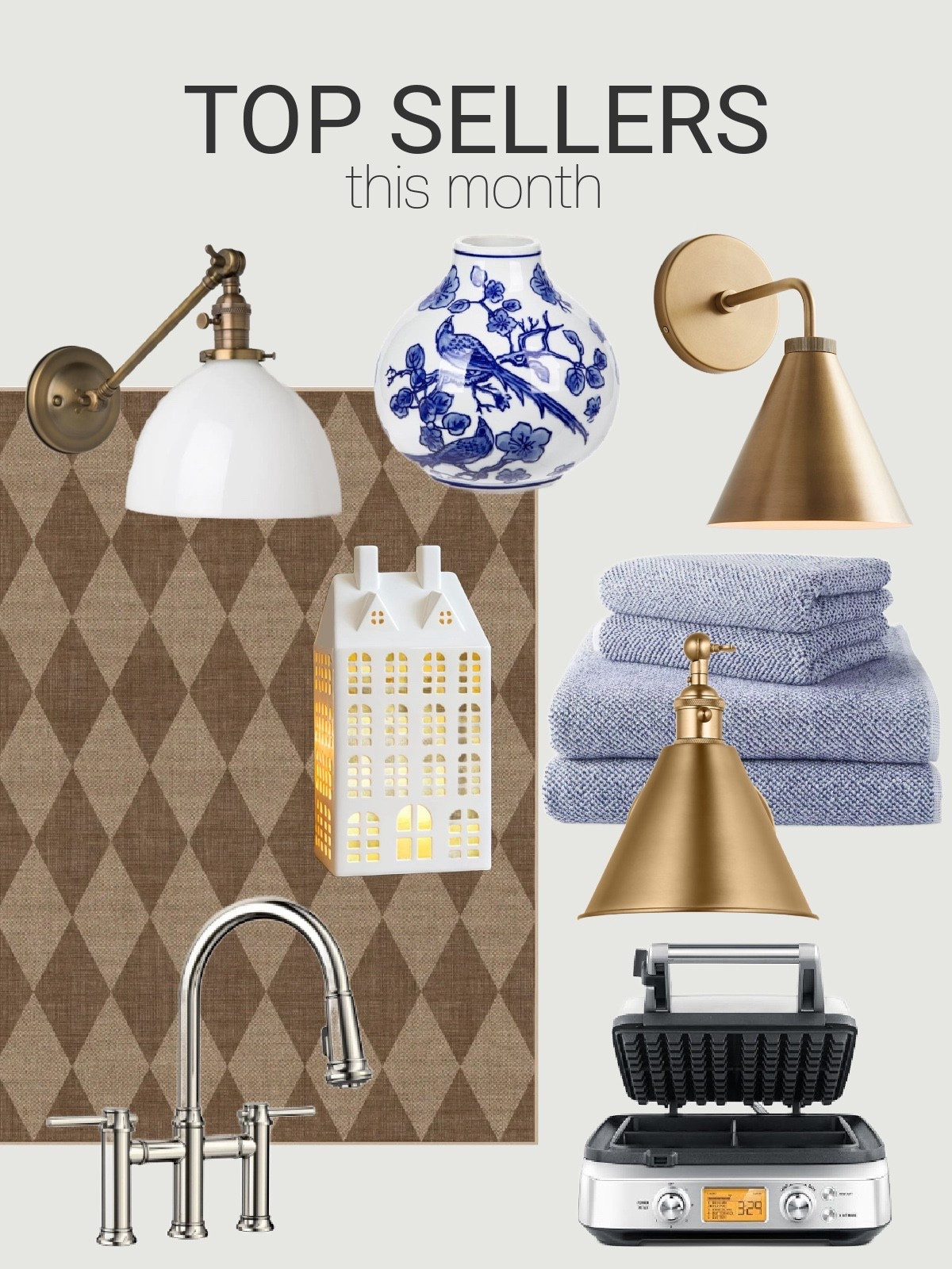 November’s top sellers! These brass sconces continue to be top choices for kitchens, bathrooms, hallways, and more. This gorgeous blue and white chinoiserie vase is a classic. You can’t go wrong with this latte brown washable rug from Ruggable. This adorable ceramic light-up house is truly magical. Refresh your bathroom with these gorgeous heathered navy towels (our guests love them). This bridge faucet will add sparkle to any kitchen. And, finally, make stacks of waffles in no time with this 4-slot waffle maker from Breville (we love ours)!

#LTKCyberWeek #LTKHome #LTKSaleAlert