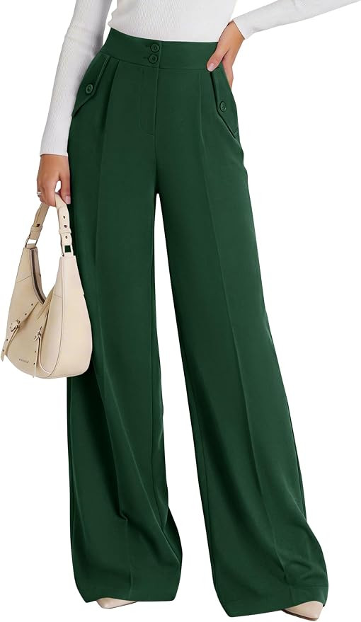 PRETTYGARDEN Women's Wide Leg Work Dress Pants Trousers | Palazzo Pant with Pockets, Lightweight ... | Amazon (US)