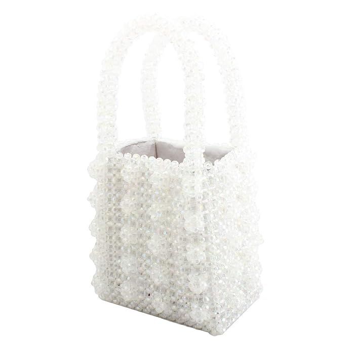 Womens Beaded Handbags Handmade Weavel Pearl Tote Bags fit Wedding Party Beautiful Luxury Purses | Amazon (US)