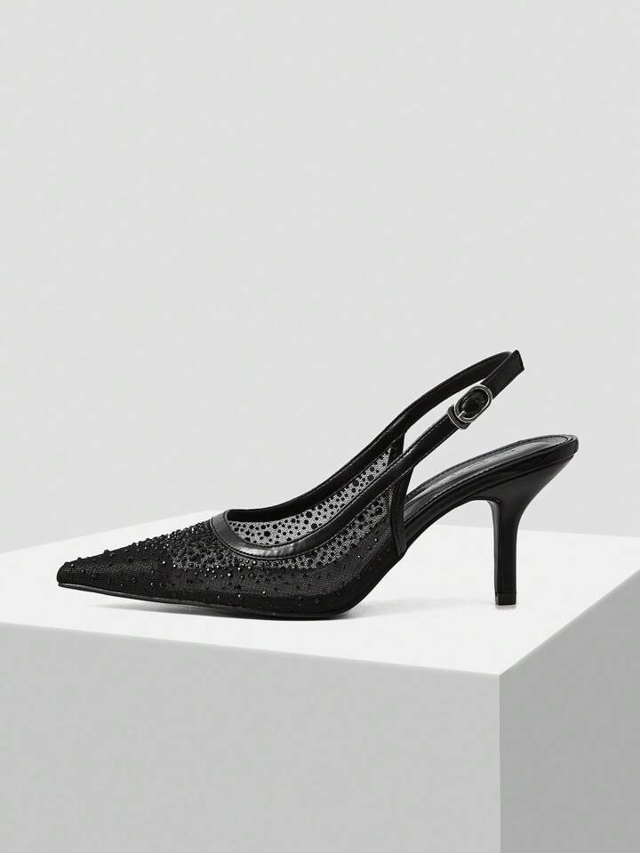 MOTF PREMIUM WOMEN'S FASHION RHINESTONE DECOR SHEER POINTED TOE HIGH HEELS | SHEIN