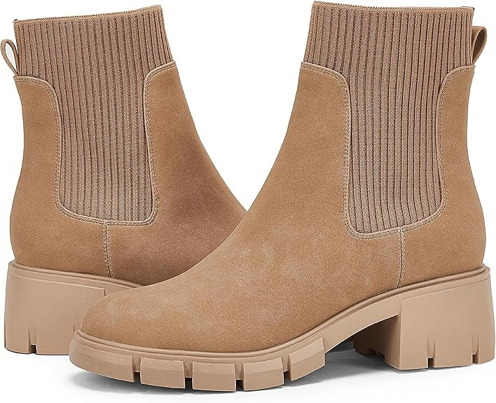 Ruanyu Womens Platform Ankle Boots Elastic Chunky Block Heel Chelsea Booties Lug Sole Non-Slip Co... | Amazon (US)