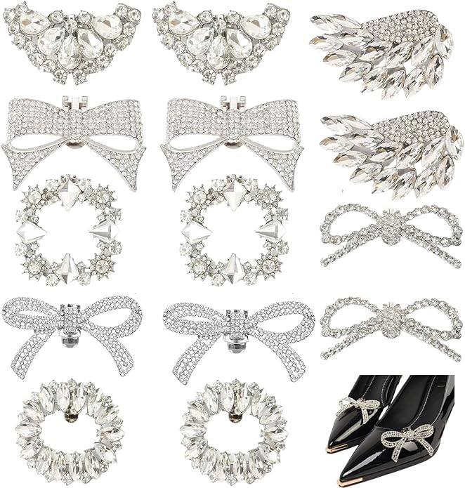 14 Pcs Rhinestone Bow Shoe Clips Shoe Buckle Classic Decorative Bow Clips For Shoes Elegant Remov... | Amazon (US)