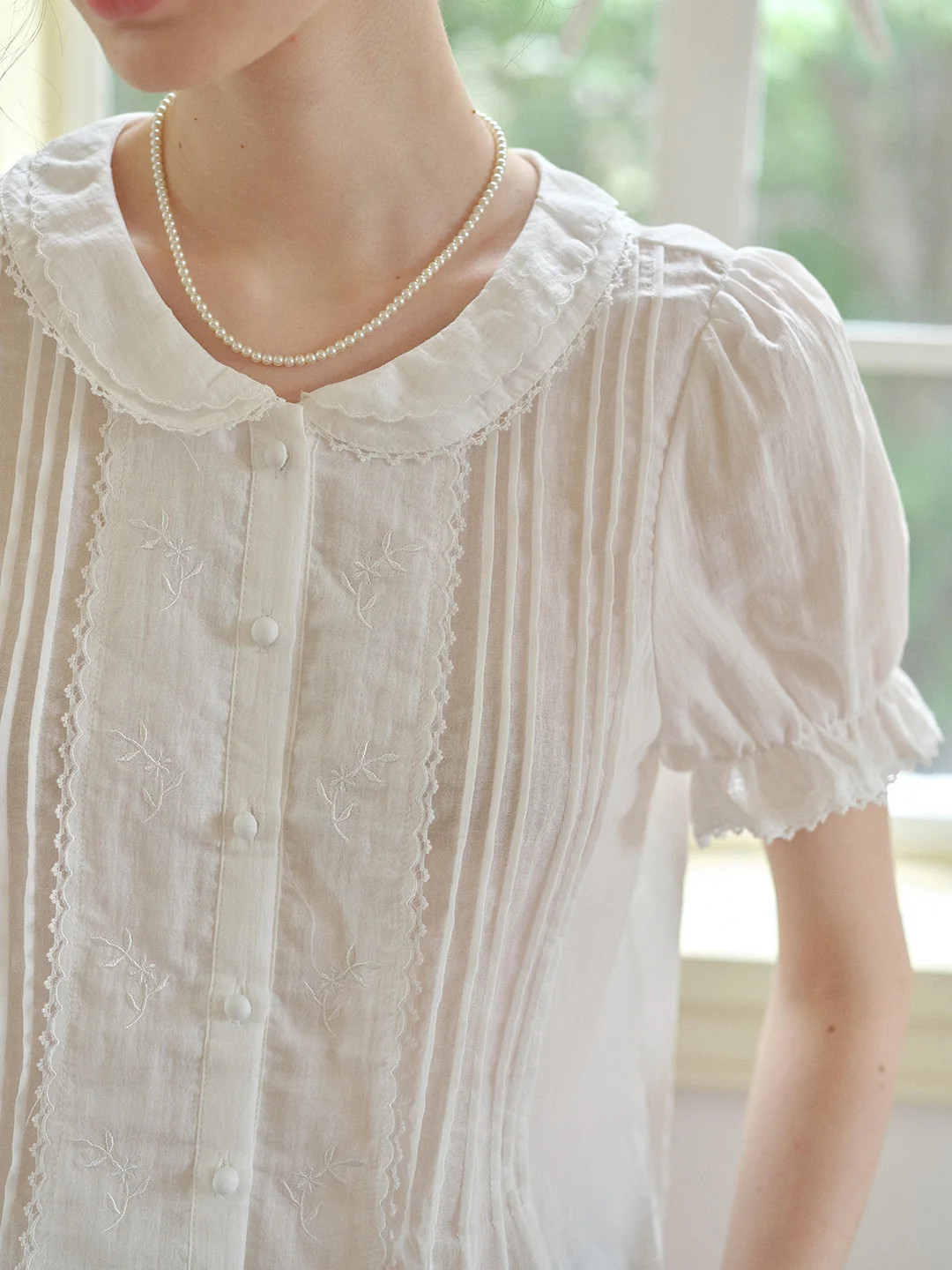 Sophia Peter Pan Collar 100%Cotton Blouse | Simple Retro