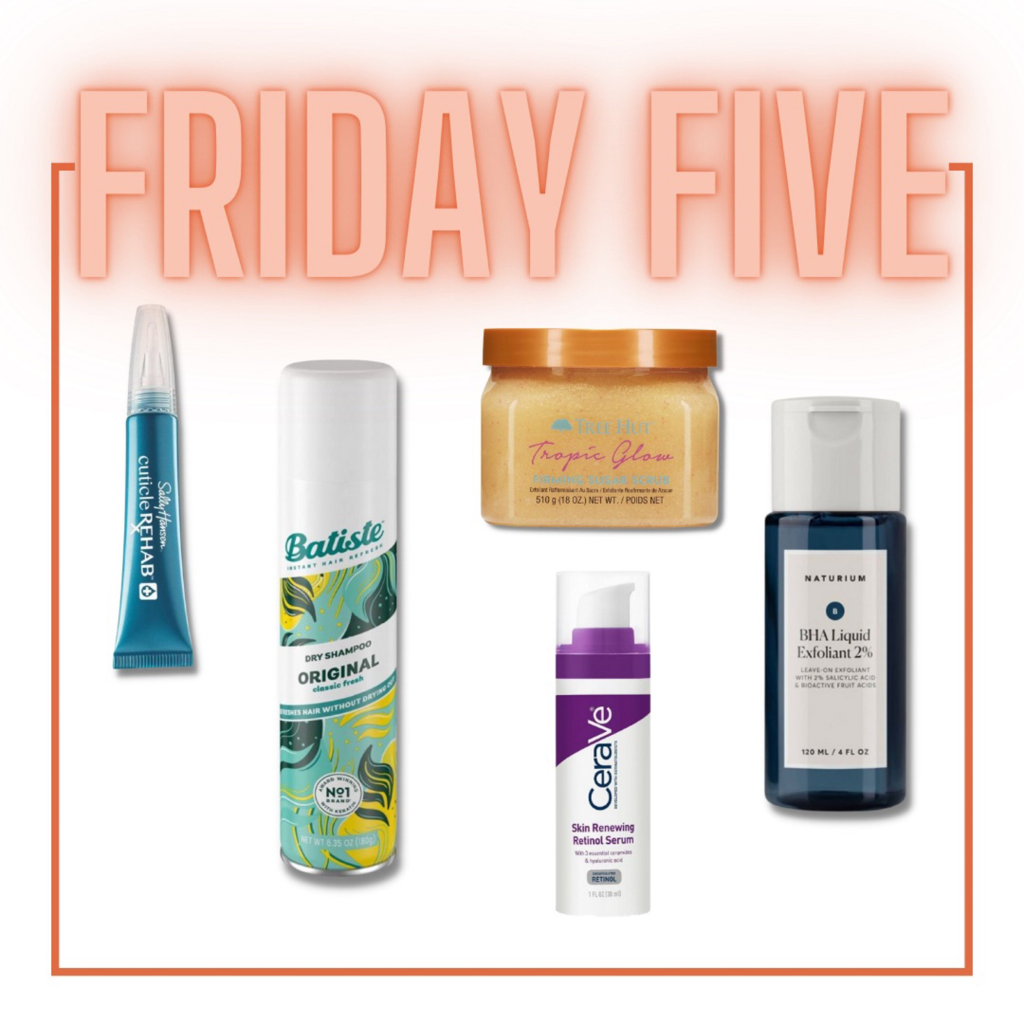 ✨Friday Five - Drugstore Skincare Megan Can't Stop Repurchasing ✨

Sally Hansen Cuticle Rehab - This is a new formula and while I liked the previous product, I LOVE this version so much more. The key to unlocking nice nails is a cuticle pusher + cuticle oil.

Batiste Dry Shampoo - I don't want to think about the number of times I've purchased this particular dry shampoo. The trick? Use it at night BEFORE your hair gets oily.

Tree Hut Scrub - There's always a jar in my shower. Nothing really tops the peppermint in terms of scent or formula, but I've yet to try one I didn't like. 

Cerave Retinol - Sensitive skinned friends listen up - this is a retinol that my skin can tolerate nightly. No peeling, no irritation. 

Naturium BHA - I alternate my retinol with this BHA and I think this product alone has changed my skin for the better. Again, this is for those with sensitive skin. Pores? Never heard of 'em. 
.
.
.
#drugstoreskincare #skincare #skincarefavorites #nailcare #targetbeauty #affordablebeauty #treehut #sallyhansen #batiste #naturium #cerave

#LTKbeauty