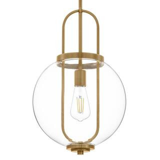 Hampton Bay Nelwyn 1-Light Vintage Brass Pendant with Clear Glass Globe Shade 1050HBVBDI - The Ho... | The Home Depot