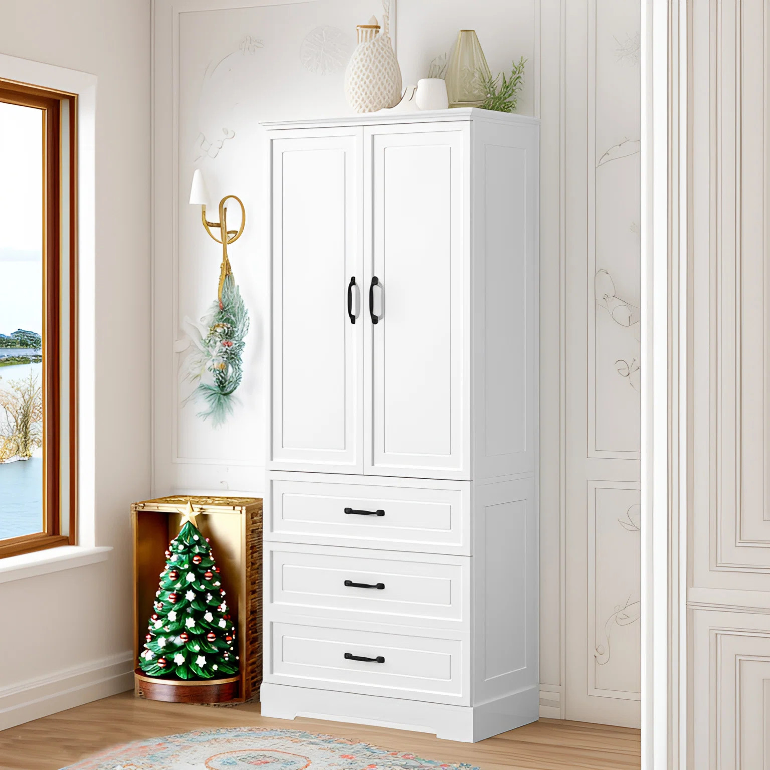 69"  Tall Bathroom Cabinet, Storage Cabinet With 2 Doors And 3 Drawer, Freestanding Linen Cabinet... | Wayfair North America