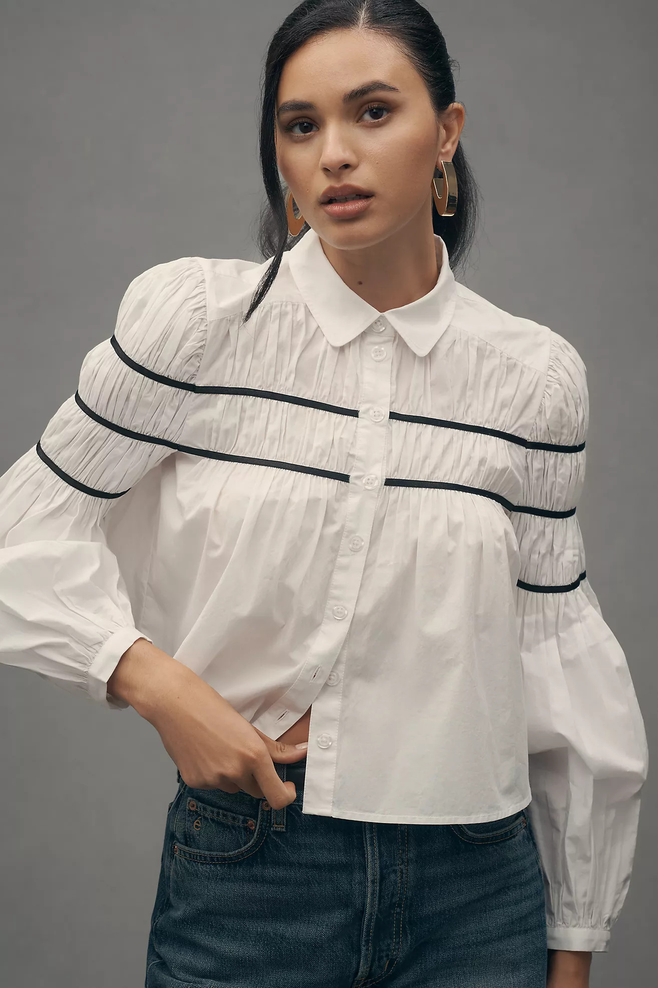 The Leandra Shirred Yoke Blouse by Maeve | Anthropologie (US)