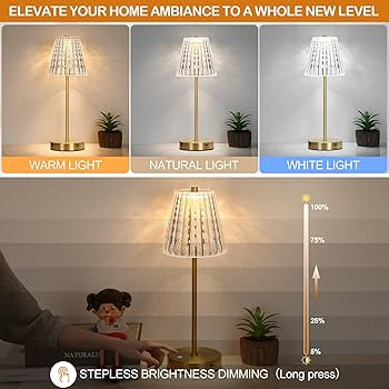 Touch Table Lamp, Stepless Dimming Crystal LED Lamp with 3 Modes, Rechargeable Battery Powered Sm... | Amazon (US)