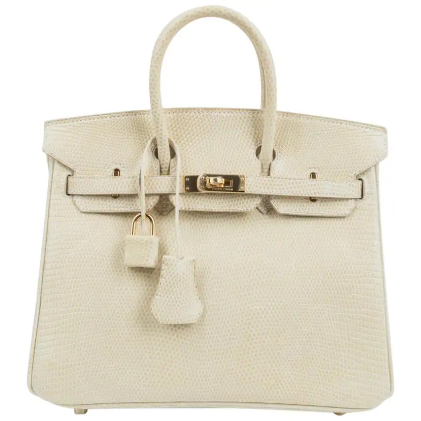 Hermes Birkin 25 Bag Blanc Casse Lizard Gold Hardware Very Rare | 1stDibs