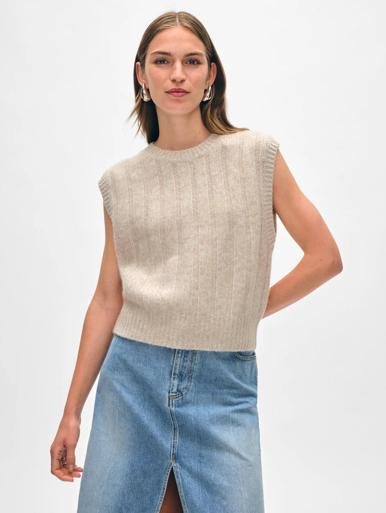 Cashmere Marled Wide Ribbed Shell | White and Warren