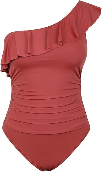 Hilor Women's One Piece Swimsuits One Shoulder Swimwear Asymmetric Ruffle Monokinis Bathing Suits | Amazon (US)