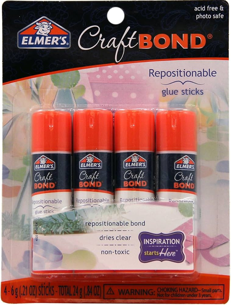 ELMER'S E4020 CraftBond Repositionable Glue Sticks, 4 Sticks per Pack, 6 Grams per Stick, Clear | Amazon (US)