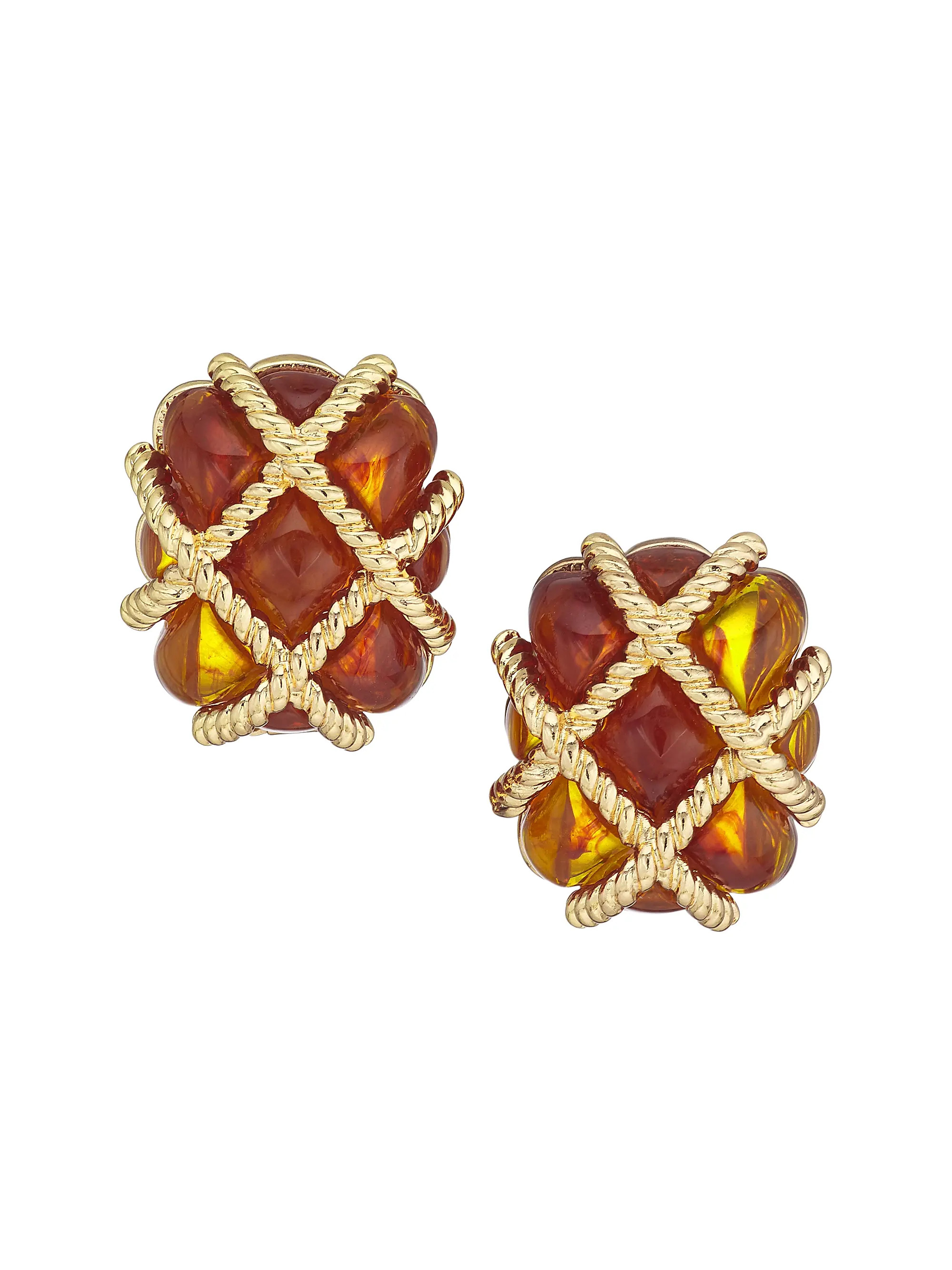 Tortoise Resin Quilted Goldtone Earrings | Saks Fifth Avenue