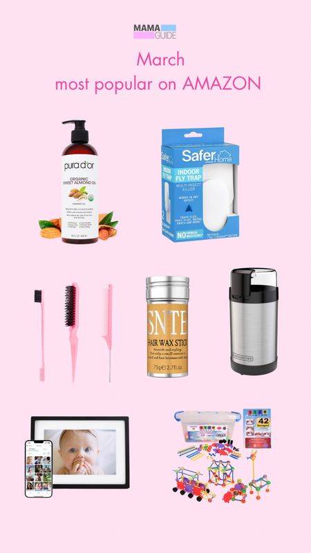 Most popular Amazon products for the month of March

Almond oil 
Hair stick 
Kids room 
Kitchen finds 
Viral products 

#LTKhome #LTKkids #LTKU