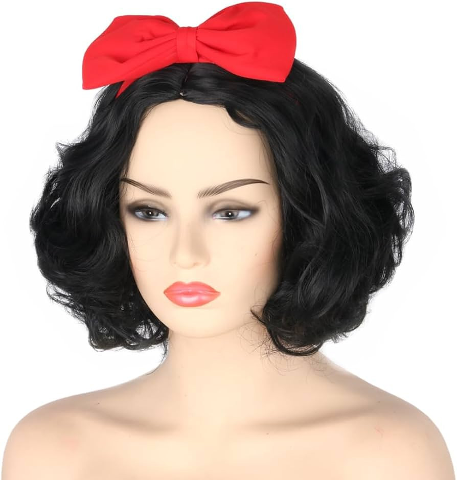 Topcosplay Women Wig Black Short Curly Cosplay Wigs with Bow Headband Halloween Costume Party Wig... | Amazon (US)