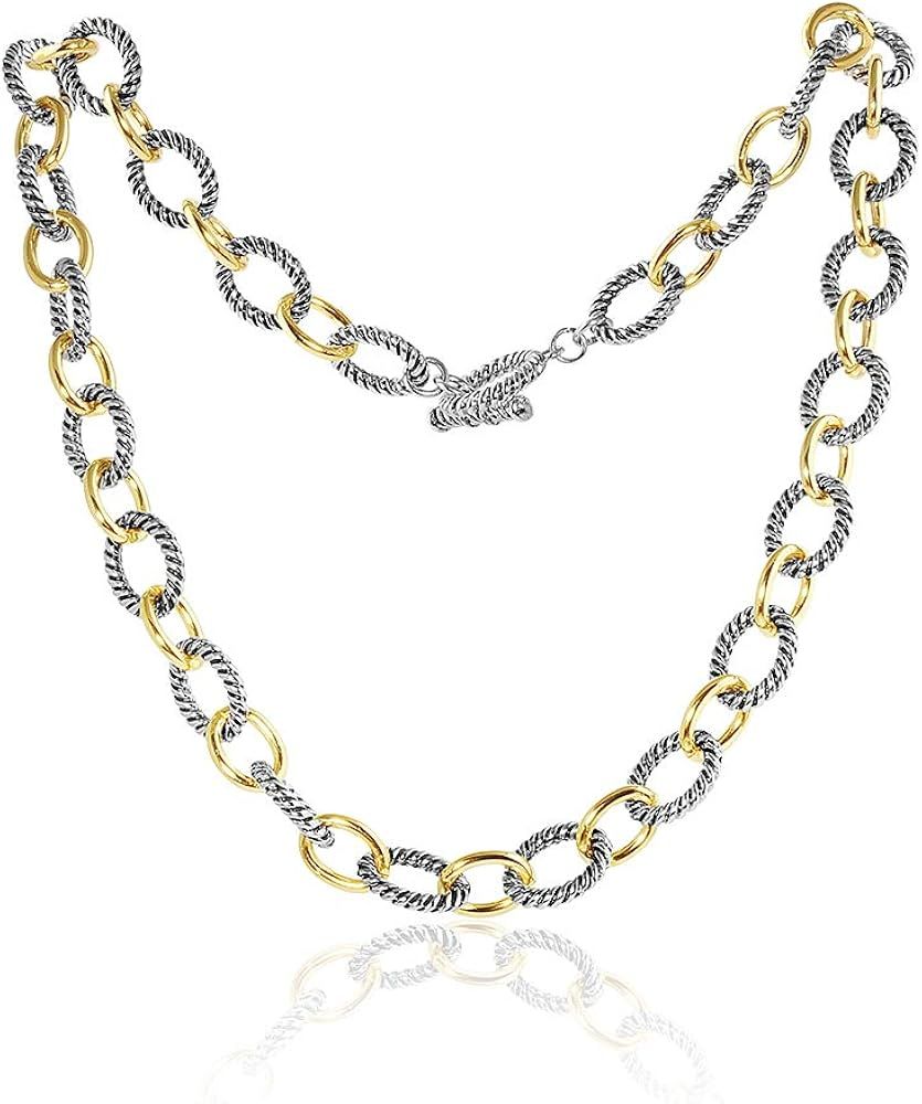 Mytys Link Necklace 18k Gold Plated 2 Tone Double Twist Wire Chain Link Necklace for Women | Amazon (US)