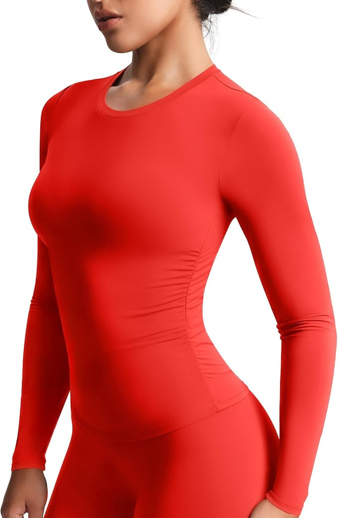 Aoxjox Women's Long Sleeve T-Shirts Velura Ruched Tee Without Padded Workout Buttery Soft PlushFl... | Amazon (US)