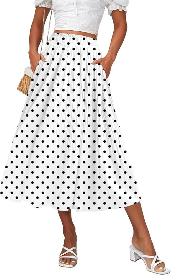 Zeagoo Women's Midi Skirts High Waisted Pleated A-Line Swing Skirts Summer Floral Long Skirts wit... | Amazon (US)