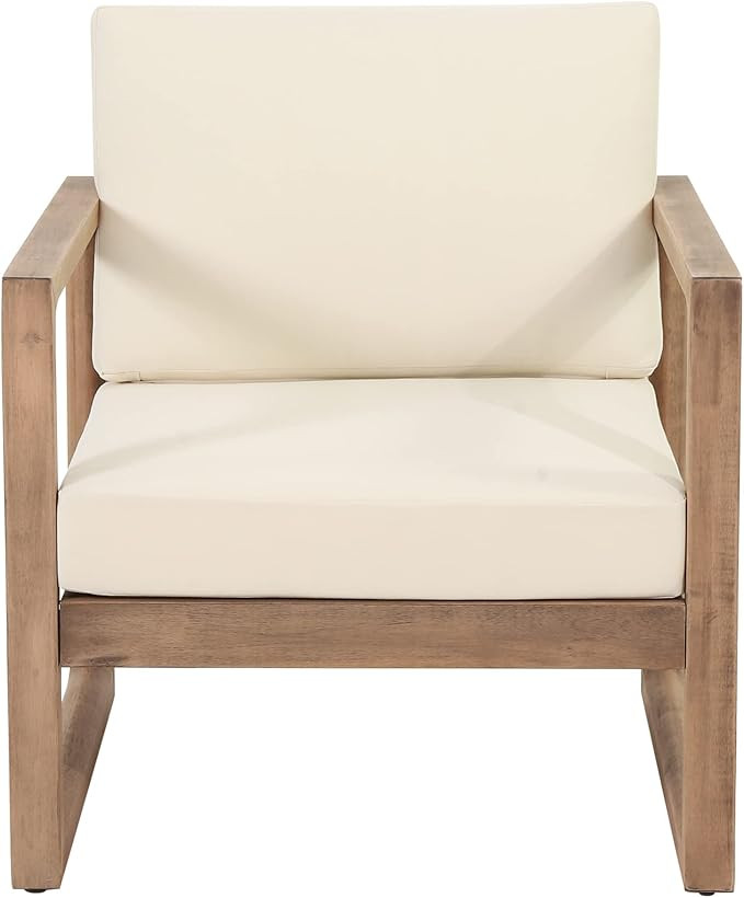 Amazon.com : Christopher Knight Home Outdoor Acacia Wood Club Chair with Cushions, Brown and Beig... | Amazon (US)