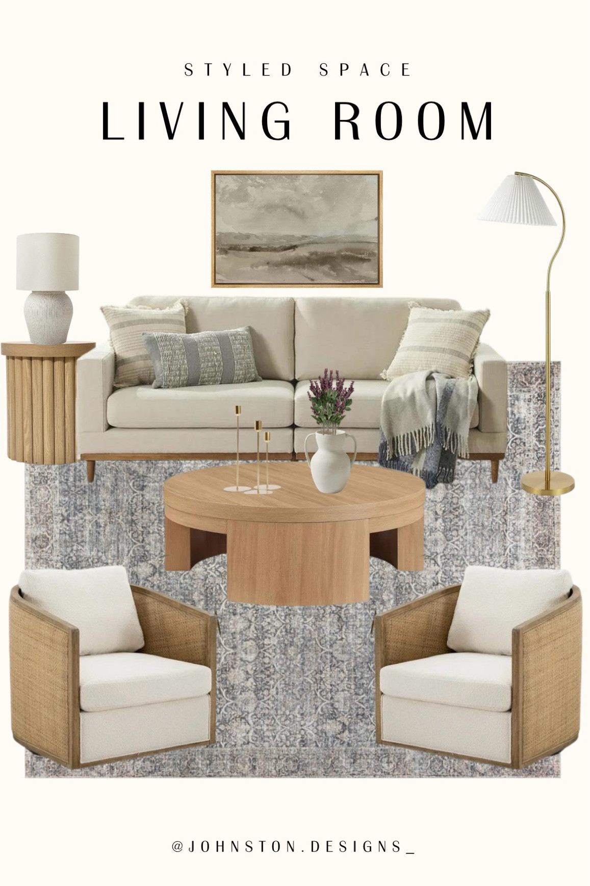 Styled Space: Living Room

Neutral and affordable living room style 

Walmart home finds, coffee table, light wood, linen furniture, budget friendly furniture, affordable sofa, light couch, floor lamp, fluted table, side table, swivel chairs, area rug, framed canvas art 