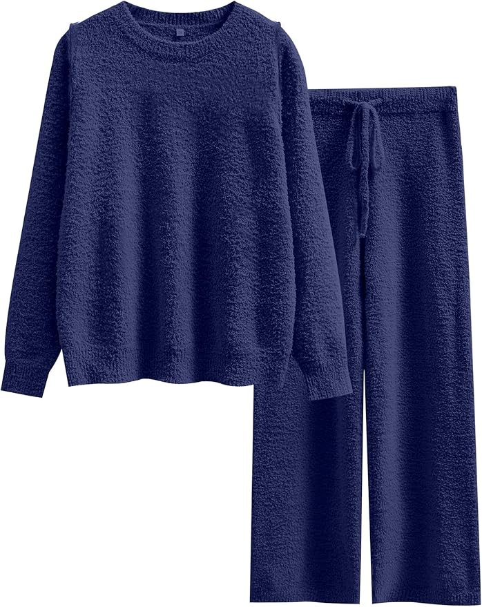 ANRABESS Women's Fuzzy Fleece Pajama Sets 2 Piece Outfits Long Sleeve Top Wide Leg Pants Lounge M... | Amazon (US)