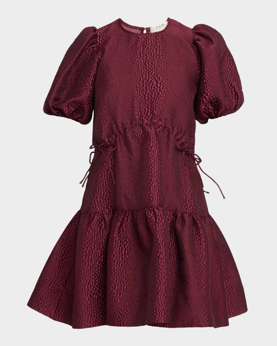 Fayetta Embossed Puff-Sleeve Mini Dress | Neiman Marcus