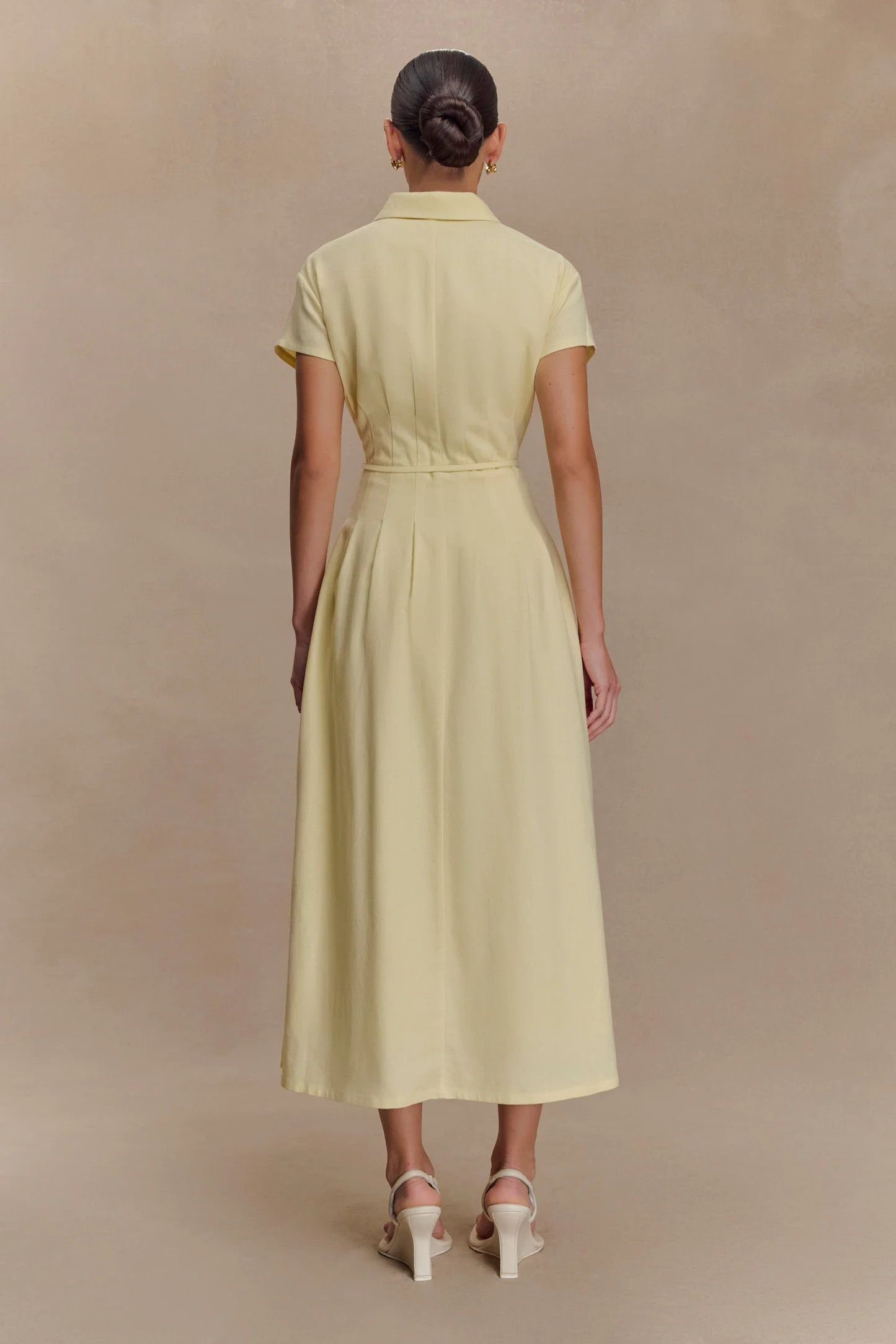 Aysha Buttoned Linen Midi Dress - Lemon | MESHKI US