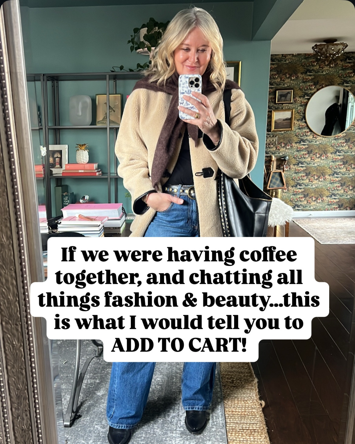 Let’s have coffee and chat!! 
Shearling coat size medium 
Favorite pants size medium
Brown sweater size medium
Tan jeans size medium
Black jeans 28 long
Skin enhancer light/medium
Eye shadow 22 chestnut

#LTKgrwm #LTKOver40 #LTKdayinmylife