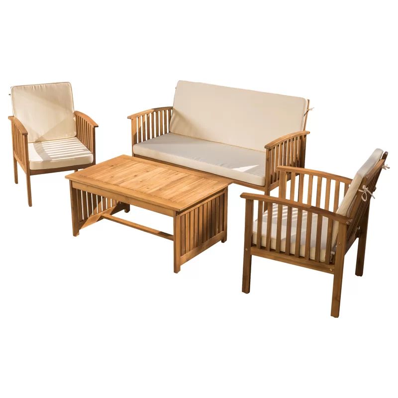Solid Wood 4 - Person Seating Group with Cushions | Wayfair North America