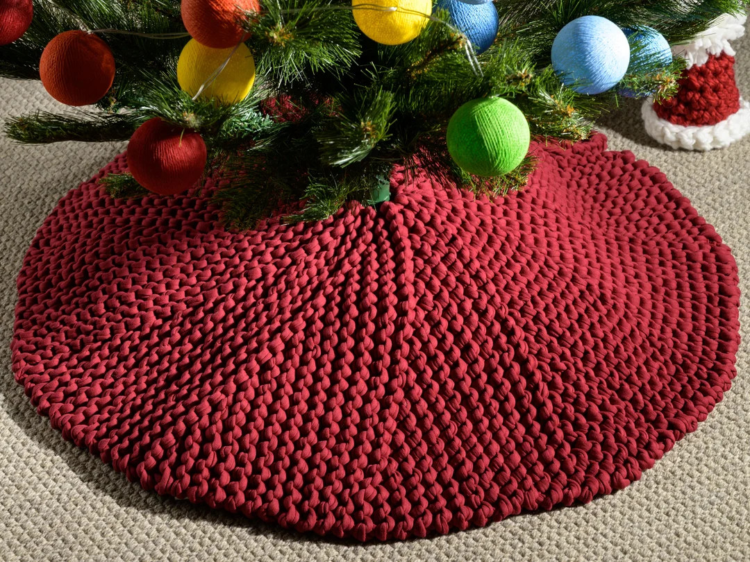 Christmas tree skirt, Bordeaux tree wrap, Knitted tree skirt, Jumbo tree skirt Chunky knit skirt ... | Etsy (US)