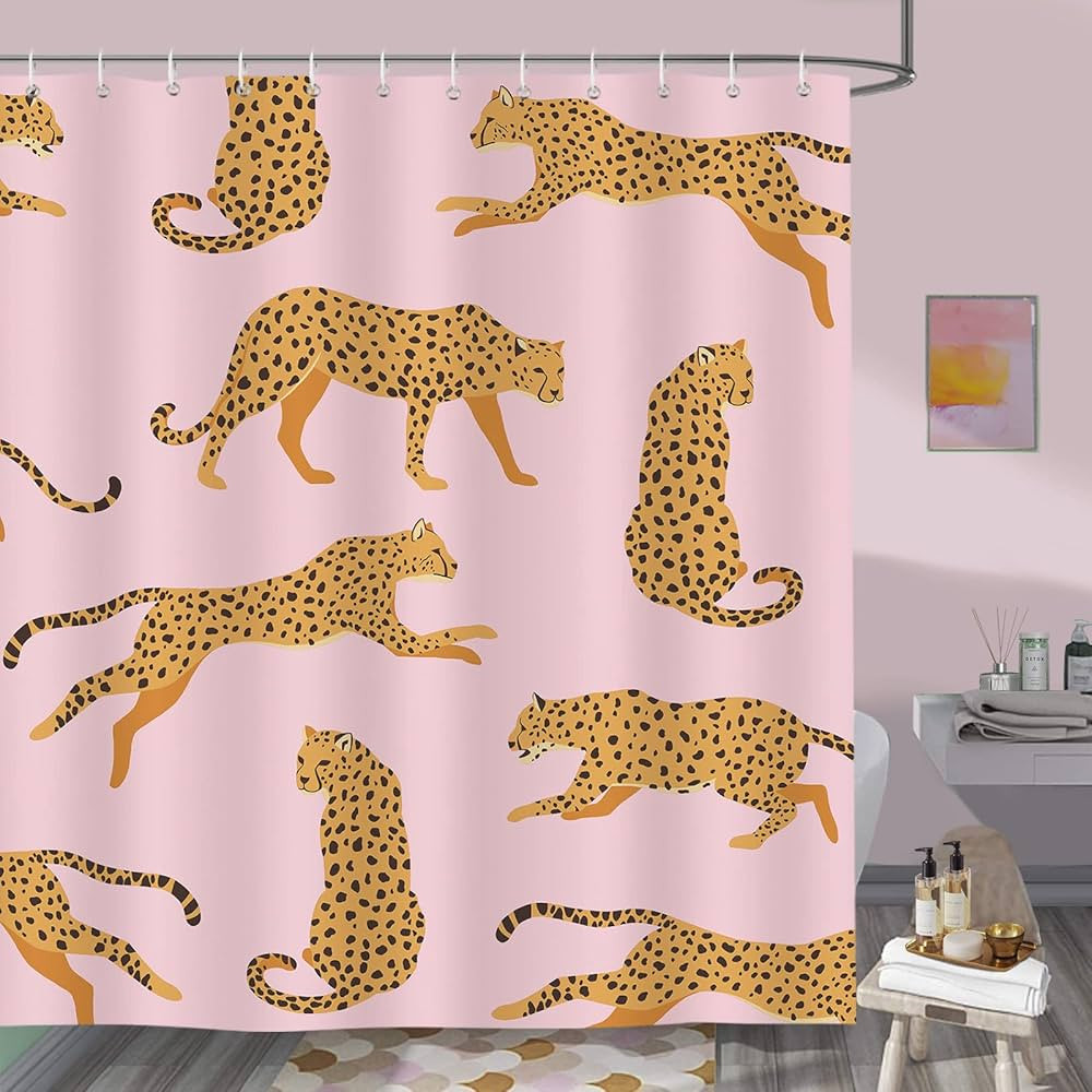 Bonhause Pink Leopard Shower Curtain 72 x 72 Inch Tropical Animal Cheetah Trendy Decorative Bath ... | Amazon (US)