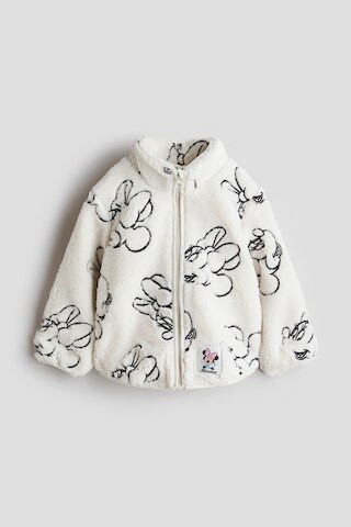 H & M - Embroidered-Motif Teddy Fleece Jacket - White | H&M (US + CA)