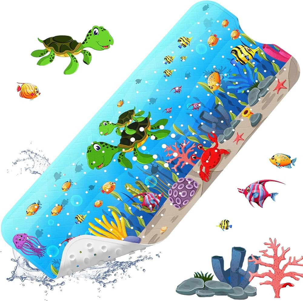 XIYUNTE Baby Bath Mat for Tub Non Slip Kids Bath Mat - 40''x16'' Extra Long Cartoon Sea Turtle Ba... | Amazon (US)