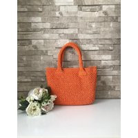 Orange Crochet Straw Tote Bag Summer Beach Market Bag | Etsy (US)