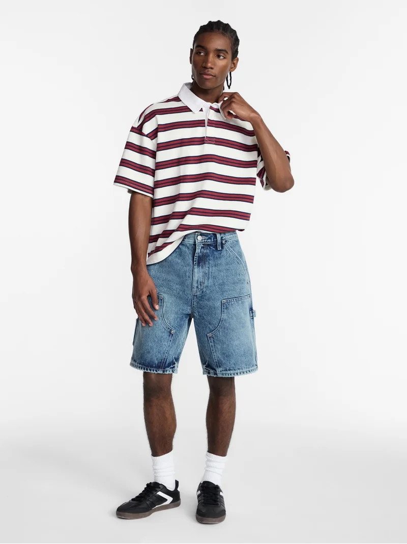 No Boundaries Striped Rugby Shirt with Short Sleeves, Men's XS-4XLT | Walmart (US)