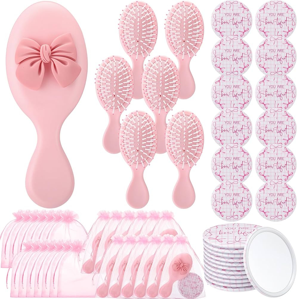 24 Set Coquette Party Favor Compact Mirror Mini Hair Brush Organza Bag Inspirational Aesthetic Pr... | Amazon (US)