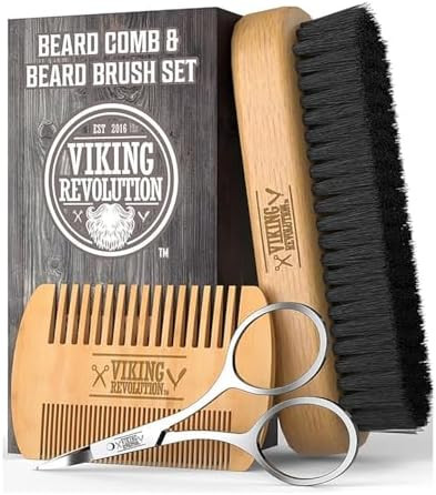 Viking Revolution Beard Comb & Beard Brush Set for Men -- Natural Boar Bristle Brush and Dual Act... | Amazon (US)