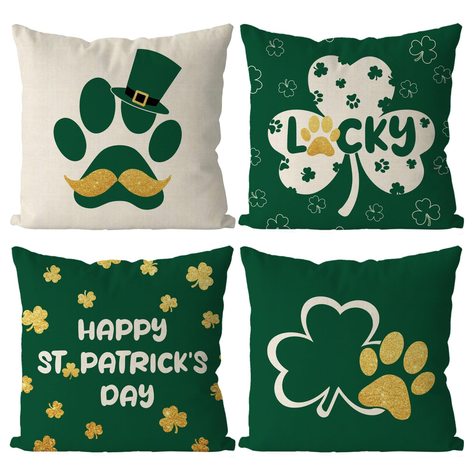 GAGEC St Patricks Day Pillow Covers 18x18 Inch Set of 4 Funny Dog Paws Throw Pillowcase Green Sha... | Amazon (US)